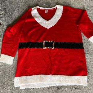 Holiday Time Red V-Neck Sweater with Belt Design